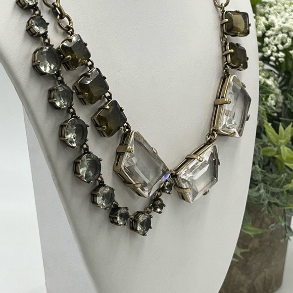 J. Crew Vintage Chunky Asymmetric Clear Gray Glass Rhinestone Drape Necklace - Picture 4 of 16